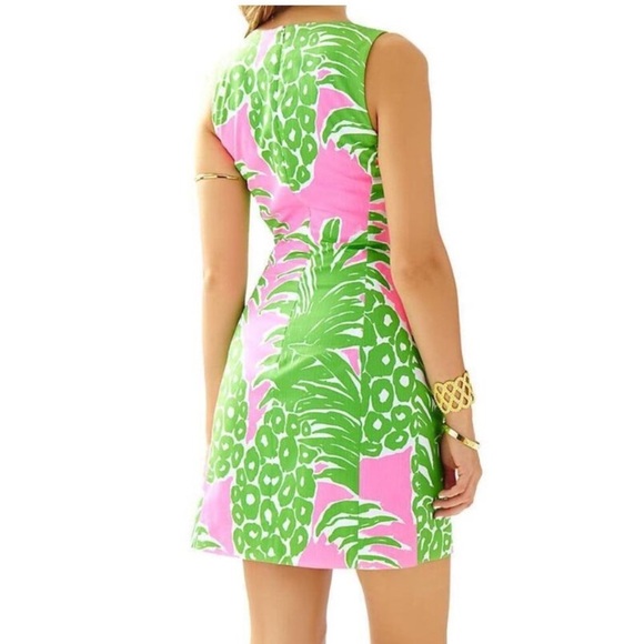 Lilly Pulitzer Mila Pineapple Print Shift Dress Size 0 Pink Green Preppy Travel - Picture 2 of 7